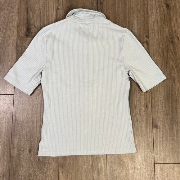 J.Crew Premium Rib Short Sleeve Polo Shirt Womens M Light Blue Collared Stretch - Picture 5 of 7